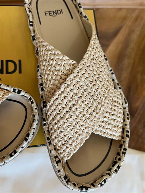 fendi braided raffia slides|Fendi leather slides.